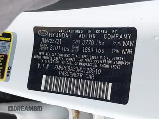 2021 Hyundai Venue SEL with VIN KMHRC8A33MU128510, listed as a IAAI auction lot 41830458 with 91,454 mi miles and . Bid and sale history available at DreamBid. Image 9.