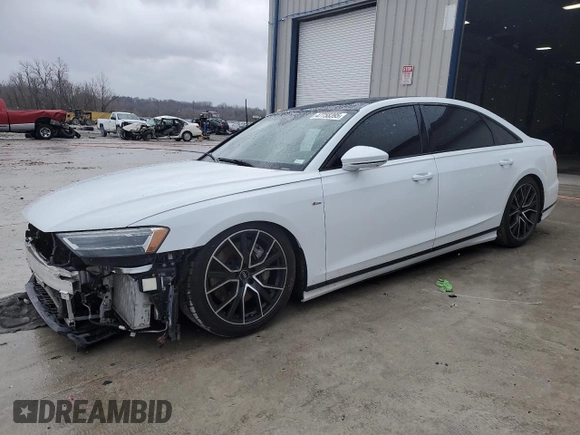 2021 Audi A8 with VIN WAU8DAF87MN011853, listed as a Copart auction lot 47758395 with 63,217 mi miles and Salvage Title. Bid and sale history available at carsss.com. Image 1.