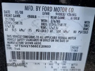 2008 Ford Super Duty F-250 SRW XL with VIN 1FTSW21588EE20603, listed as a Copart auction lot 52768015 with 99,125 mi miles and Salvage Title. Bid and sale history available at carsss.com. Image 12.