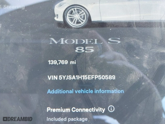 2014 Tesla Model S 60 kWh Battery with VIN 5YJSA1H15EFP50589, listed as a IAAI auction lot 41553114 with NaN miles. Bid and sale history available at carsss.com. Image 14.