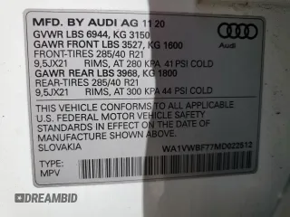 2021 Audi SQ7 Prestige z VIN WA1VWBF77MD022512, wystawiony jako Copart lot #65080404 z przebiegiem 43 506 mil mil oraz Szkoda całkowita • Salvage title. Historia ofert i sprzedaży dostępna na DreamBid. Obrazek 13.