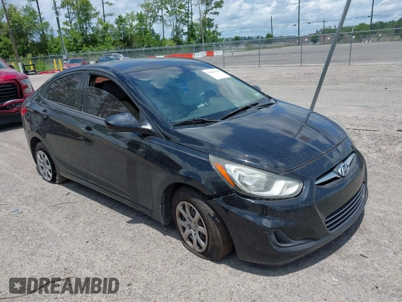 2013 Hyundai Accent GLS with VIN KMHCT4AE3DU459670, listed as a IAAI auction lot 39664548 with 155,591 mi miles. Bid and sale history available at carsss.com. Image 1.