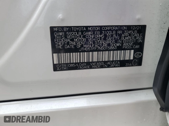 2022 Lexus LS with VIN JTHD51FF7N5015883, listed as a Copart auction lot 45516195 with 20,683 mi miles and Salvage Title. Bid and sale history available at carsss.com. Image 14.