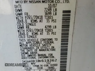 2008 Nissan Armada SE z VIN 5N1AA08C18N619362, wystawiony jako Copart lot #48563895 z przebiegiem Nie podano mil oraz Szkoda całkowita • Salvage title. Historia ofert i sprzedaży dostępna na DreamBid. Obrazek 16.