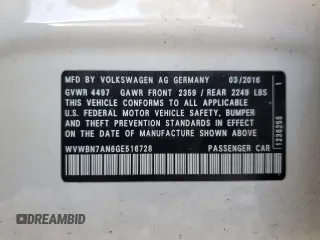 2016 Volkswagen CC Sport with VIN WVWBN7AN6GE516728, listed as a Copart auction lot 61327174 with 75,276 mi miles and Salvage Title. Bid and sale history available at carsss.com. Image 12.