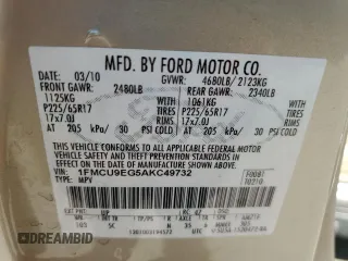2010 Ford Escape Limited z VIN 1FMCU9EG5AKC49732, wystawiony jako Copart lot #61172415 z przebiegiem 148 796 mil mil oraz Szkoda całkowita • Salvage title. Historia ofert i sprzedaży dostępna na DreamBid. Obrazek 13.