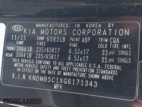 2016 Kia Sedona LX with VIN KNDMB5C1XG6171343, listed as a IAAI auction lot 42183042 with 87,740 mi miles. Bid and sale history available at carsss.com. Image 9.