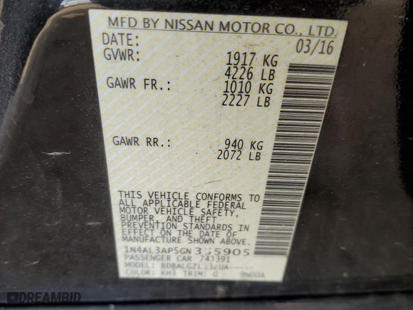 2016 Nissan Altima 2.5 S with VIN 1N4AL3AP5GN355905, listed as a Copart auction lot 71672704 with 136,768 mi miles and Salvage Title. Bid and sale history available at carsss.com. Image 15.
