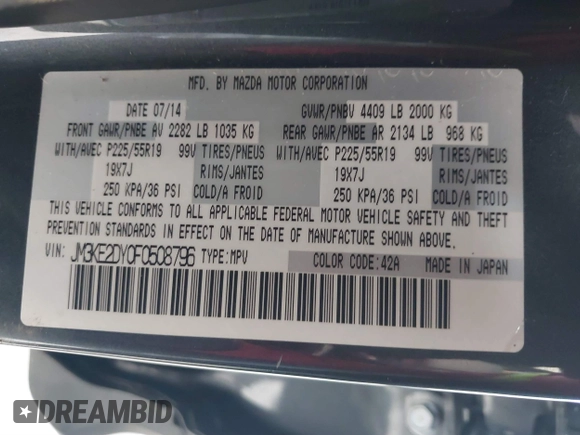 2015 Mazda CX-5 Grand Touring with VIN JM3KE2DY0F0508796, listed as a IAAI auction lot 41798482 with 110,260 mi miles. Bid and sale history available at carsss.com. Image 9.