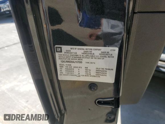 2010 GMC Acadia SLT1 with VIN 1GKLRMED9AJ107599, listed as a Copart auction lot 56105825 with 201,113 mi miles and Salvage title. Bid and sale history available at DreamBid. Image 13.