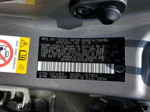 2016 Lexus ES 330 с VIN 58ABK1GG1GU008708, выставлен на аукционе Copart как лот 56427045 с пробегом 109 823 миль миль и Списание • Salvage title. История ставок и продаж доступна на DreamBid. Изображение 12.