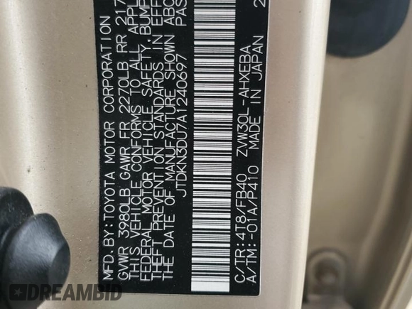 2010 Toyota Prius II with VIN JTDKN3DU7A1240697, listed as a Copart auction lot 50901915 with 125,344 mi miles and Salvage Title. Bid and sale history available at carsss.com. Image 14.