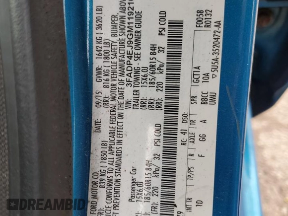 2016 Ford Fiesta SE z VIN 3FADP4EJ9GM119216, wystawiony jako Copart lot #54443315 z przebiegiem 117 833 mil mil oraz Szkoda całkowita • Salvage title. Historia ofert i sprzedaży dostępna na DreamBid. Obrazek 13.