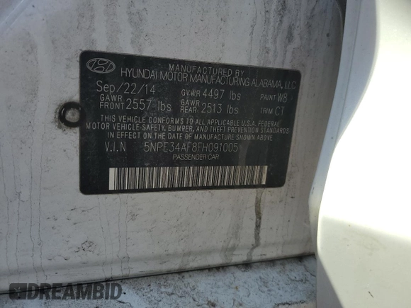 2015 Hyundai Sonata 2.4L Sport with VIN 5NPE34AF8FH091005, listed as a Copart auction lot 52557055 with 189,681 mi miles and Salvage Title. Bid and sale history available at carsss.com. Image 14.