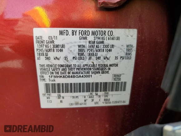 2011 Ford Explorer XLT with VIN 1FMHK8D84BGA43001, listed as a Copart auction lot 52683645 with 181,391 mi miles and Salvage Title. Bid and sale history available at carsss.com. Image 13.