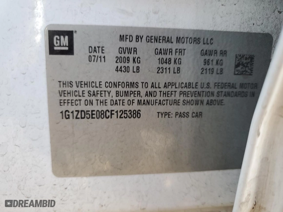 2012 Chevrolet Malibu LT w/2LT with VIN 1G1ZD5E08CF125386, listed as a Copart auction lot 41819815 with 179,945 mi miles and Salvage Title. Bid and sale history available at carsss.com. Image 13.