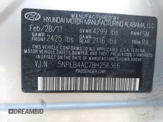 2011 Hyundai Sonata GLS with VIN 5NPEB4AC7BH256366, listed as a IAAI auction lot 41881465 with 184,161 mi miles and . Bid and sale history available at carsss.com. Image 9.