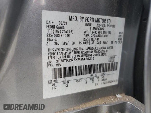 2021 Ford Mustang Mach-E California Route 1 with VIN 3FMTK2R7XMMA36215, listed as a Copart auction lot 43698845 with 55,611 mi miles and Salvage Title. Bid and sale history available at DreamBid. Image 13.