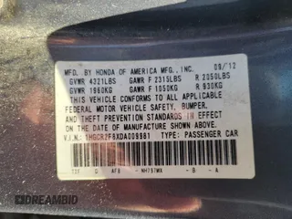 2013 Honda Accord Sdn EX-L with VIN 1HGCR2F8XDA009981, listed as a IAAI auction lot 41704760 with 237,266 mi miles. Bid and sale history available at carsss.com. Image 9.