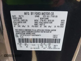 2013 Ford F-150 XL with VIN 1FTFX1CF7DKF66971, listed as a IAAI auction lot 42593241 with 86,074 mi miles and . Bid and sale history available at DreamBid. Image 9.