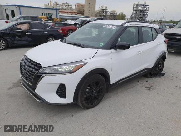 2024 Nissan Kicks SR with VIN 3N1CP5DV2RL490973, listed as a Copart auction lot 50377055 with 3,408 mi miles and Salvage Title. Bid and sale history available at DreamBid. Image 1.
