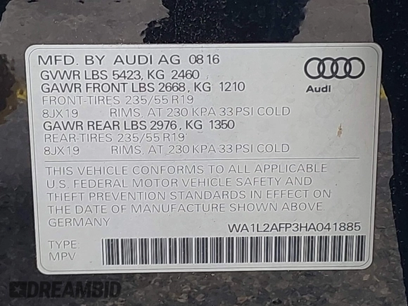 2017 Audi Q5 Premium Plus z VIN WA1L2AFP3HA041885, wystawiony jako IAAI lot #42357486 z przebiegiem 100 434 mil mil oraz . Historia ofert i sprzedaży dostępna na DreamBid. Obrazek 9.