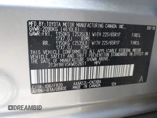 2019 Toyota RAV4 LE with VIN 2T3H1RFV5KW052651, listed as a IAAI auction lot 42530765 with 45,064 mi miles and . Bid and sale history available at DreamBid. Image 9.