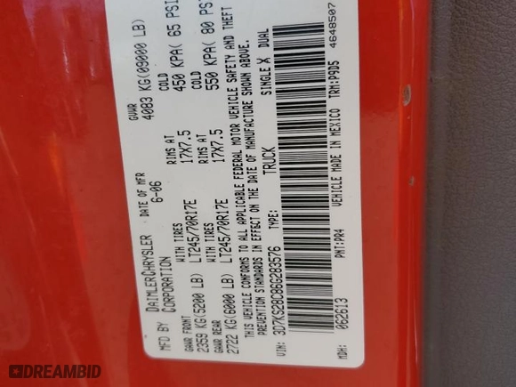 2006 Dodge Ram 2500 SLT with VIN 3D7KS28C86G283576, listed as a Copart auction lot 50599105 with 0 mi miles and Salvage Title. Bid and sale history available at carsss.com. Image 12.