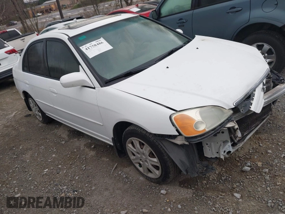 2003 Honda Civic EX with VIN 2HGES26783H624419, listed as a IAAI auction lot 41758486 with 206,177 mi miles. Bid and sale history available at carsss.com. Image 1.