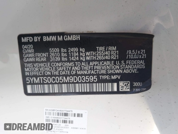 2021 BMW X3 M z VIN 5YMTS0C05M9D03595, wystawiony jako IAAI lot #41324012 z przebiegiem 38 157 mil mil oraz . Historia ofert i sprzedaży dostępna na DreamBid. Obrazek 9.