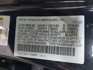 2021 Acura TLX Advance with VIN 19UUB5F61MA005696, listed as a IAAI auction lot 41788051 with Not Provided miles and . Bid and sale history available at carsss.com. Image 9.