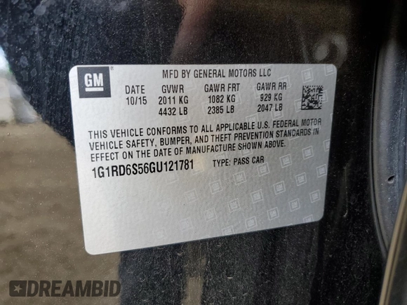 2016 Chevrolet Volt Premier with VIN 1G1RD6S56GU121781, listed as a Copart auction lot 50656705 with 60,989 mi miles and Salvage Title. Bid and sale history available at carsss.com. Image 13.