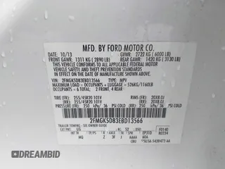 2014 Ford Flex Limited with VIN 2FMGK5D83EBD13566, listed as a IAAI auction lot 41706352 with 183,184 mi miles. Bid and sale history available at carsss.com. Image 9.