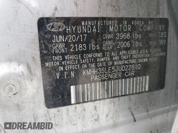 2018 Hyundai Elantra z VIN KMHH35LE5JU022810, wystawiony jako Copart lot #56599225 z przebiegiem 61 483 mil mil oraz Szkoda całkowita • Salvage title. Historia ofert i sprzedaży dostępna na DreamBid. Obrazek 12.