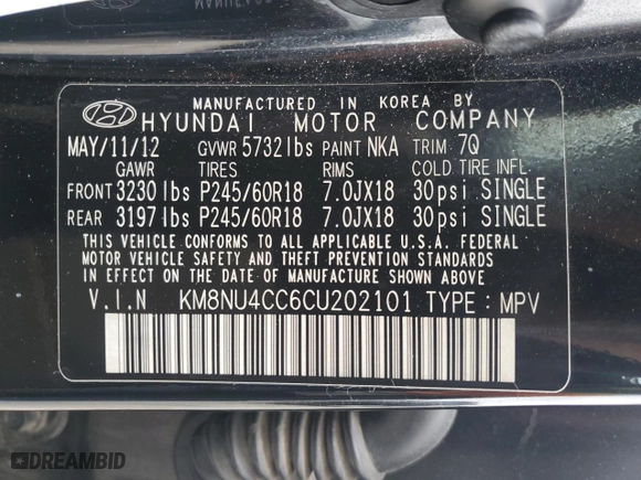 2012 Hyundai Veracruz Limited with VIN KM8NU4CC6CU202101, listed as a Copart auction lot 44134145 with 142,408 mi miles and Salvage Title. Bid and sale history available at carsss.com. Image 15.
