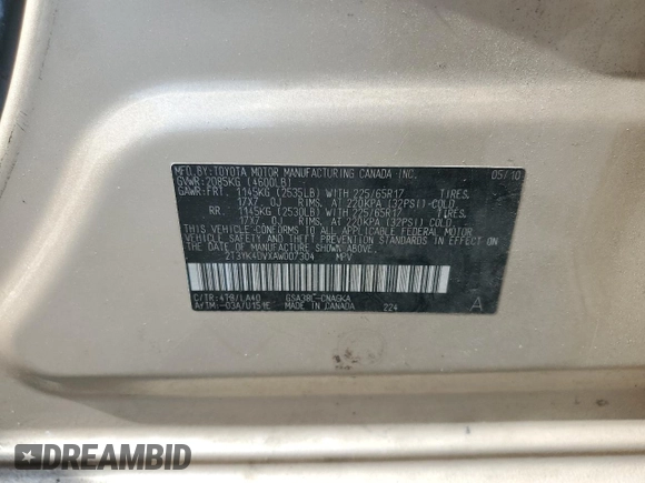 2010 Toyota RAV4 Limited z VIN 2T3YK4DVXAW007304, wystawiony jako Copart lot #57219195 z przebiegiem 153 619 mil mil oraz Szkoda całkowita • Salvage title. Historia ofert i sprzedaży dostępna na DreamBid. Obrazek 14.