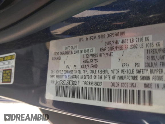 2009 Mazda 5 Touring with VIN JM1CR29L890340411, listed as a IAAI auction lot 42270019 with 150,892 mi miles and . Bid and sale history available at DreamBid. Image 9.