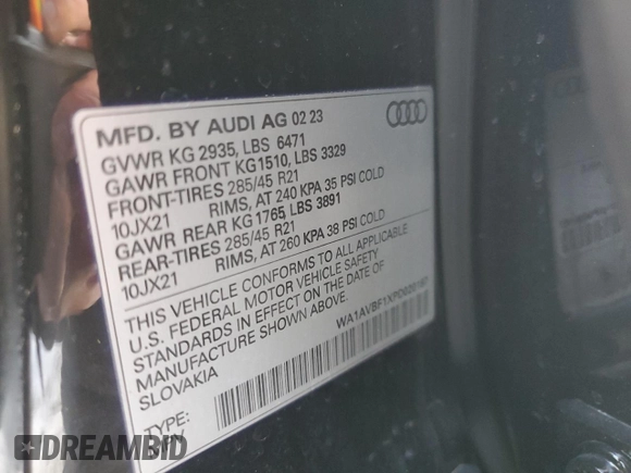 2023 Audi Q8 Premium with VIN WA1AVBF1XPD020187, listed as a Copart auction lot 86690014 with 8,308 mi miles and Salvage title. Bid and sale history available at DreamBid. Image 13.