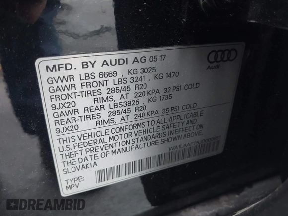 2018 Audi Q7 Premium Plus with VIN WA1LAAF75JD000651, listed as a IAAI auction lot 42406820 with Not provided miles and . Bid and sale history available at DreamBid. Image 9.