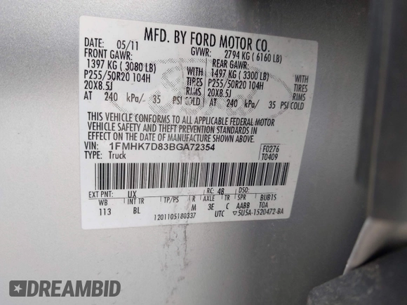 2011 Ford Explorer XLT with VIN 1FMHK7D83BGA72354, listed as a IAAI auction lot 41984046 with 205,623 mi miles and . Bid and sale history available at carsss.com. Image 9.