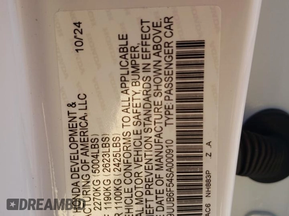 2025 Acura TLX w/A-Spec Package with VIN 19UUB6F54SA000910, listed as a Copart auction lot 82990624 with 5 mi miles and Salvage Title. Bid and sale history available at DreamBid. Image 12.