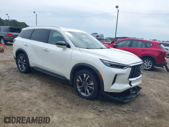 2023 Infiniti QX60 Luxe with VIN 5N1DL1FS7PC348051, listed as a IAAI auction lot 42212530 with 55,207 mi miles and . Bid and sale history available at DreamBid. Image 1.