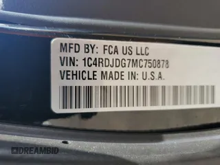 2021 Dodge Durango GT with VIN 1C4RDJDG7MC750878, listed as a Copart auction lot 60526925 with 36,190 mi miles and Salvage title. Bid and sale history available at DreamBid. Image 13.