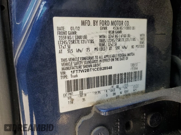 2012 Ford Super Duty F-250 SRW XL with VIN 1FT7W2BT1CEB28948, listed as a Copart auction lot 53235005 with 330,380 mi miles and Salvage Title. Bid and sale history available at carsss.com. Image 12.