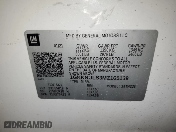 2021 GMC Acadia SLT z VIN 1GKKNULS3MZ165139, wystawiony jako Copart lot #87185154 z przebiegiem 90 361 mil mil oraz Szkoda całkowita • Salvage title. Historia ofert i sprzedaży dostępna na DreamBid. Obrazek 14.
