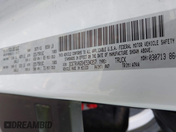 2017 Ram ProMaster Cargo with VIN 3C6TRVAG5HE534357, listed as a IAAI auction lot 41405041 with 133,119 mi miles and . Bid and sale history available at DreamBid. Image 9.