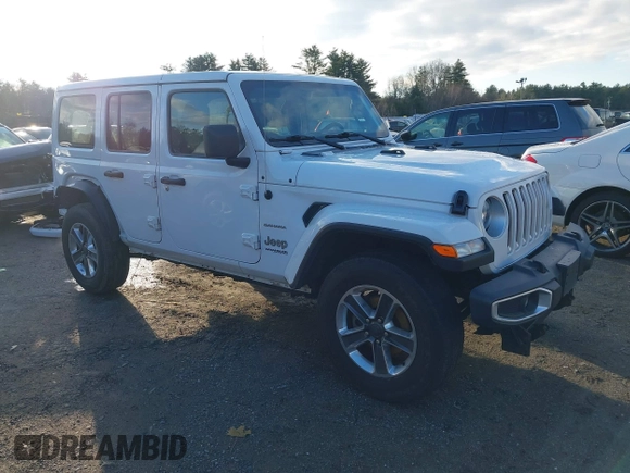 2020 Jeep Wrangler Unlimited Sahara with VIN 1C4HJXENXLW220910, listed as a IAAI auction lot 41090420 with 88,895 mi miles and . Bid and sale history available at DreamBid. Image 1.