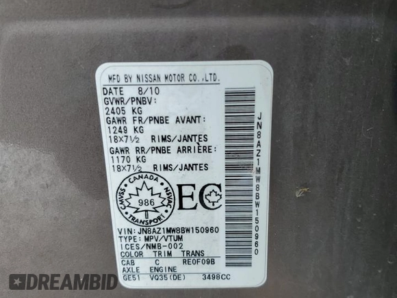 2011 Nissan Murano SV с VIN JN8AZ1MW8BW150960, выставлен на аукционе Copart как лот 44276435 с пробегом 217 267 миль миль и Чистый • Clean title. История ставок и продаж доступна на DreamBid. Изображение 13.