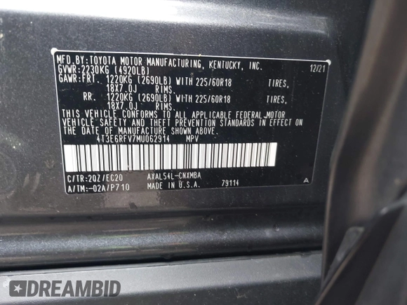 2021 Toyota RAV4 Hybrid XSE z VIN 4T3E6RFV7MU062914, wystawiony jako IAAI lot #42285928 z przebiegiem 46 639 mil mil oraz . Historia ofert i sprzedaży dostępna na DreamBid. Obrazek 9.