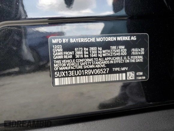 2024 BMW X5 sDrive40i z VIN 5UX13EU01R9V06527, wystawiony jako Copart lot #54611085 z przebiegiem 13 886 mil mil oraz Szkoda całkowita • Salvage title. Historia ofert i sprzedaży dostępna na DreamBid. Obrazek 13.